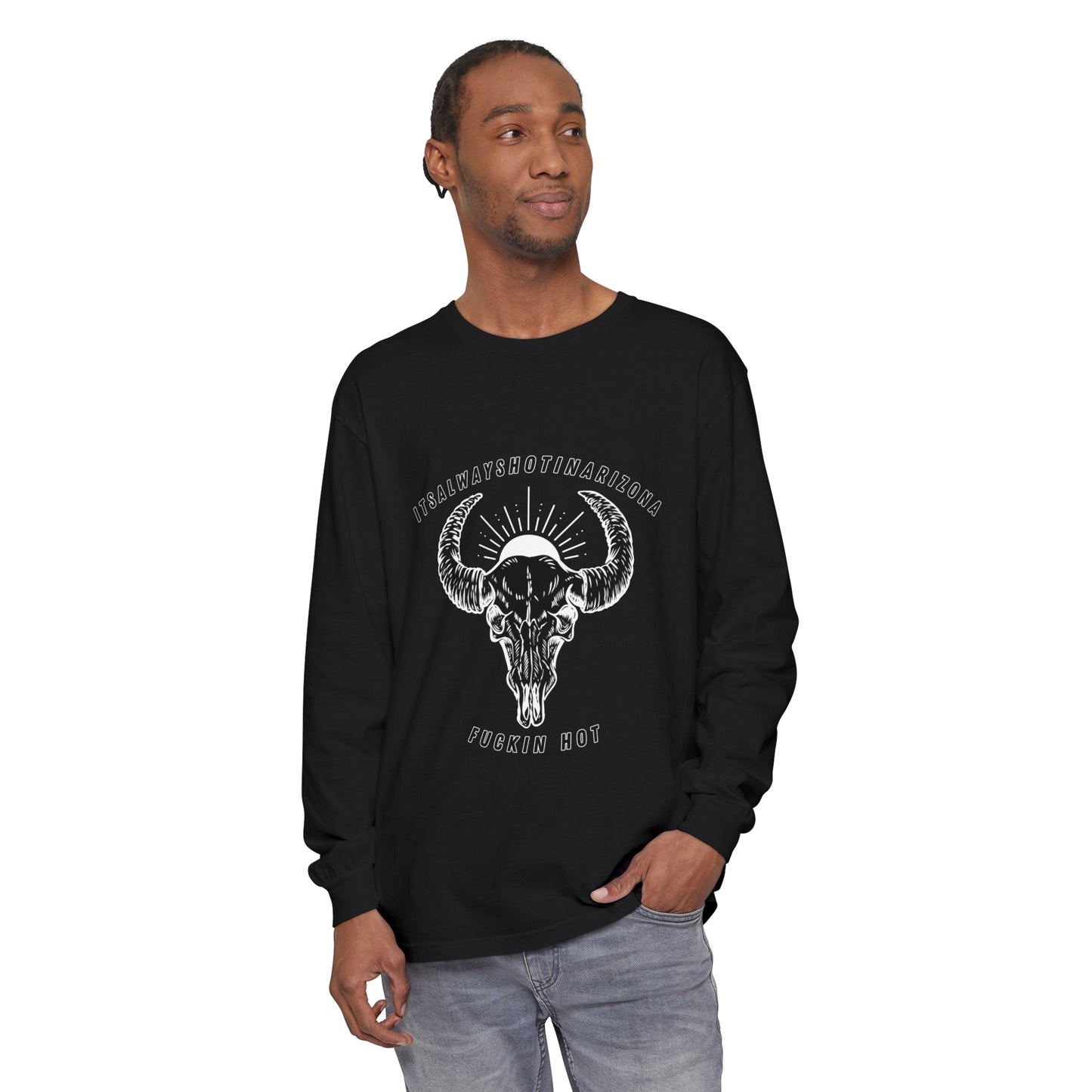 B/W Logo Unisex Garment-dyed Long Sleeve T-Shirt