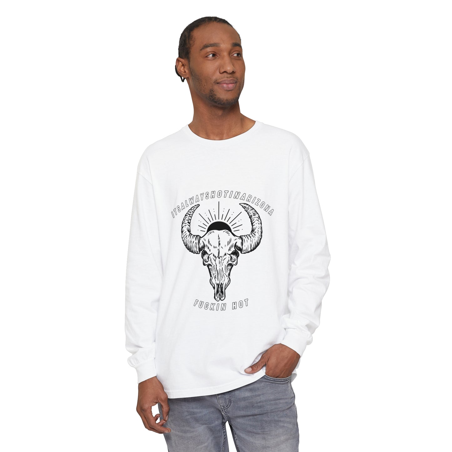 B/W Logo Unisex Garment-dyed Long Sleeve T-Shirt